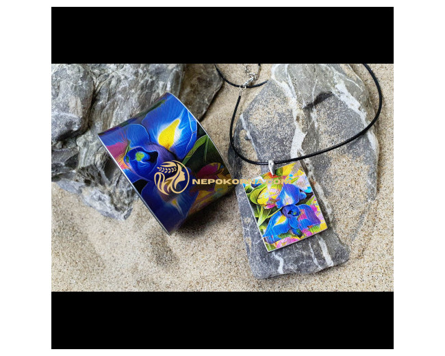 Bratara si colier - Iris albastru