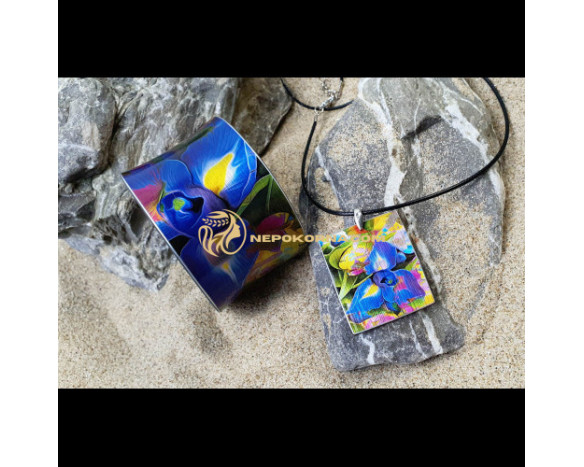 Bratara si colier - Iris albastru