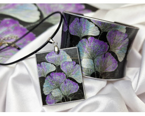 Bratara si colier Ginkgo Biloba negru-violet 2