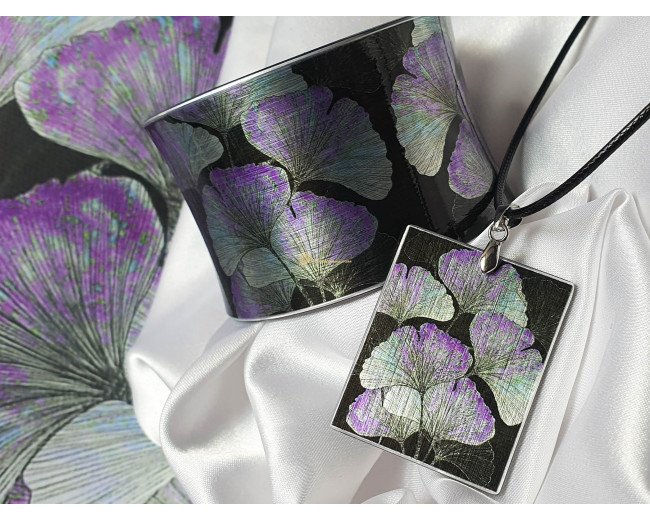 Bratara si colier Ginkgo Biloba negru-violet
